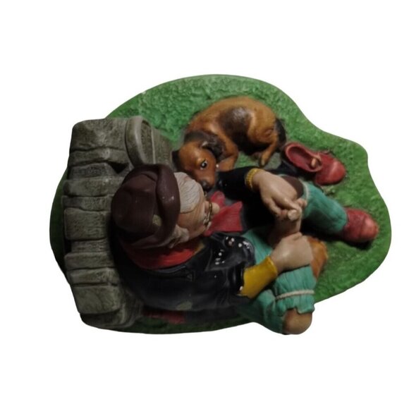 Vintage Chalkware Travelers Rest Homeless Man & Dog Figurine‎ Hand-Painted - Picture 7 of 16